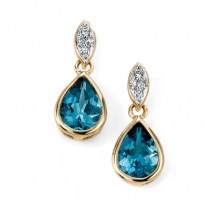Yellow Gold Blue Topaz Diamond Earrings.